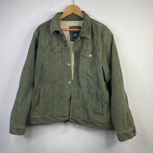 Vintage Gap Y2K 2003 Olive Green Corduroy Sherpa Lined Trucker Jacket mens L